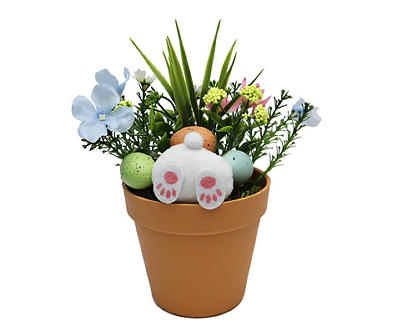 Bunny Back, Egg & Floral Arrangement in Brown Planter