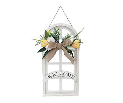 "Welcome" Floral & Bow Window Frame Hanging Decor