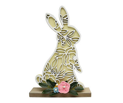 Yellow Bunny Silhouette & Floral Tabletop Decor