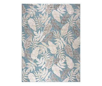 Teal Tropic Floral Patio Rug, (5' x 7')