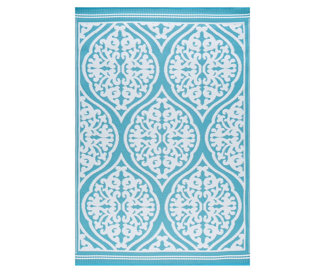 Ascot Aqua & White Medallion Outdoor Area Rug, (5' x 7') Big Lots