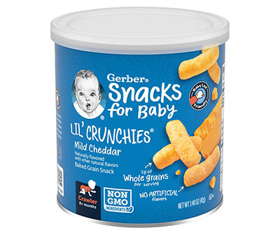 Gerber Snacks for Baby Lil Crunchies Mild Cheddar Baked Corn, 1.48 oz Canister