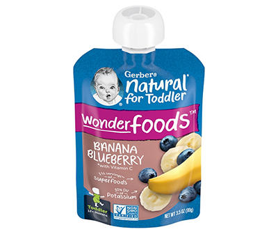 Gerber Natural for Toddler, WonderFoods Banana Blueberry Toddler Food, 3.5 oz Pouch