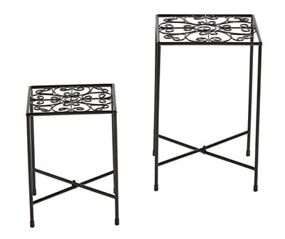 Black Scrollwork Square 2-Piece Metal Plant Stand Set