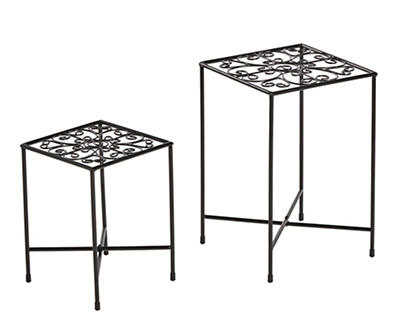 Black Scrollwork Square 2-Piece Metal Plant Stand Set