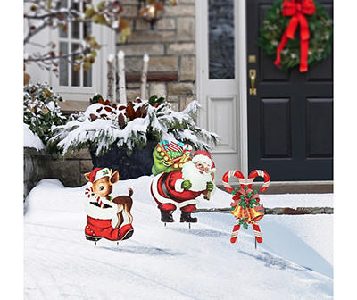 24" Santa, Reindeer & Candy Cane 3-Piece Metal Yard Stake Set