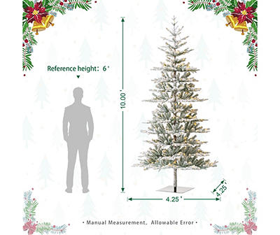 10' Deluxe Flocked Fir Pre-Lit Artificial Christmas Tree with 3-Function Warm White LED Lights