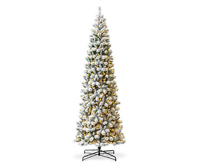 11' Flocked Pine Pencil Pre-Lit Artificial Christmas Tree with Dual Color LED Lights