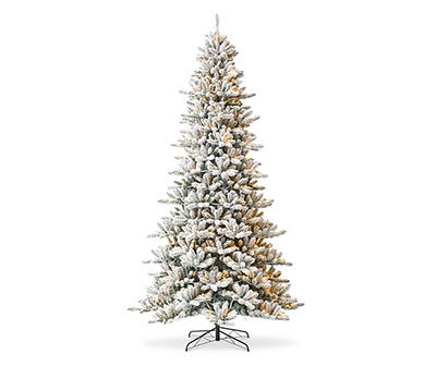 10' Flocked Fir Pre-Lit Artificial Christmas Tree with Warm White LED Lights