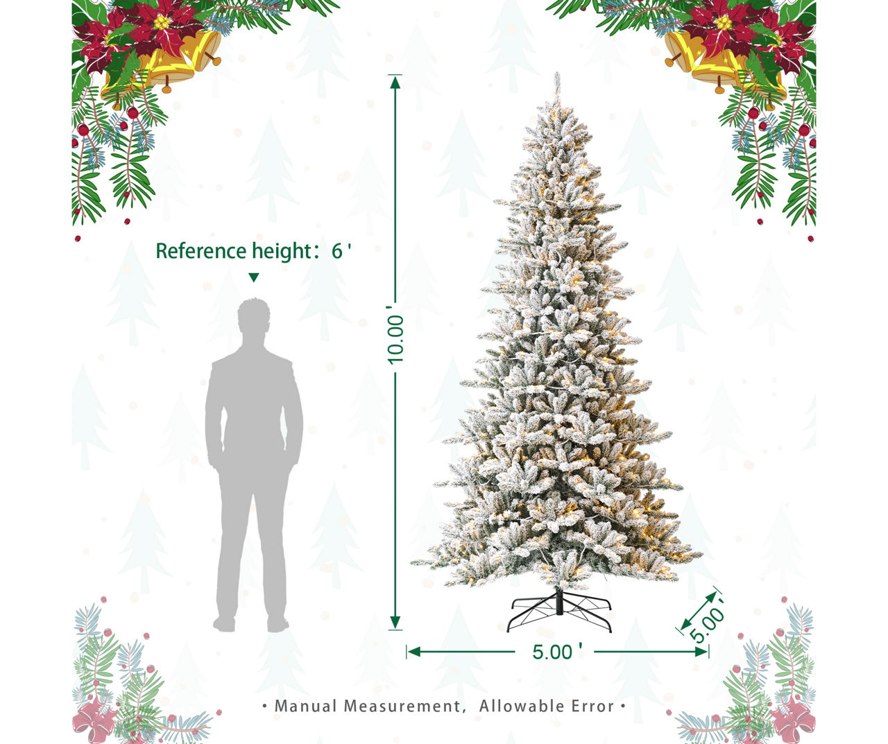 10' Flocked Fir Pre-Lit Artificial Christmas Tree with Warm White LED Lights