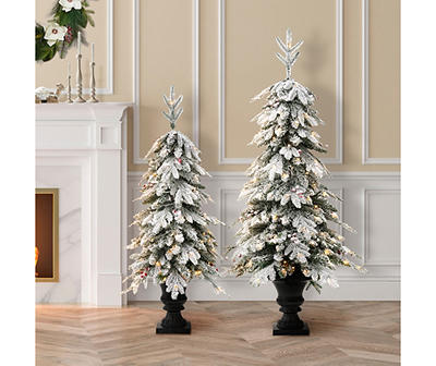 4' Flocked Fir Pre-Lit Artificial Potted Tree