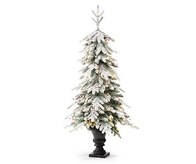 5' Flocked Fir Pre-Lit Artificial Potted Tree