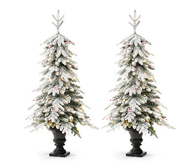 5' Flocked Fir Pre-Lit Artificial Potted Trees, 2-Pack