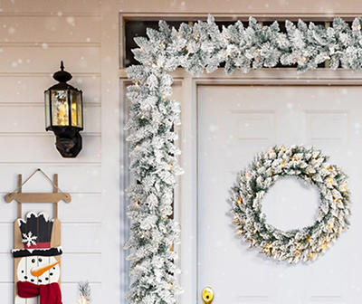Flocked Pine 3-Piece LED Wreath & Garland Decor Set