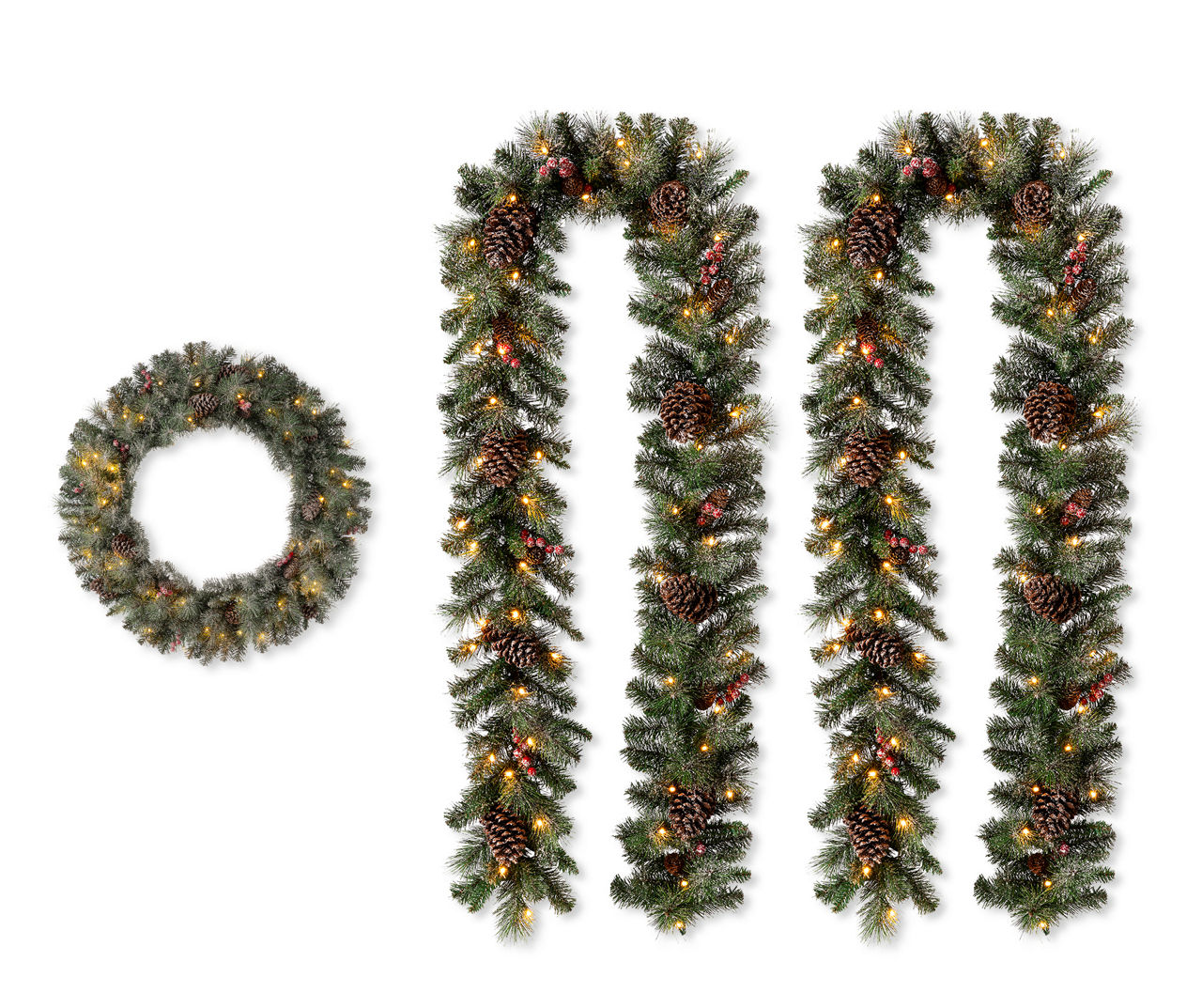 Glitter 3-Piece LED Wreath & Garland Set