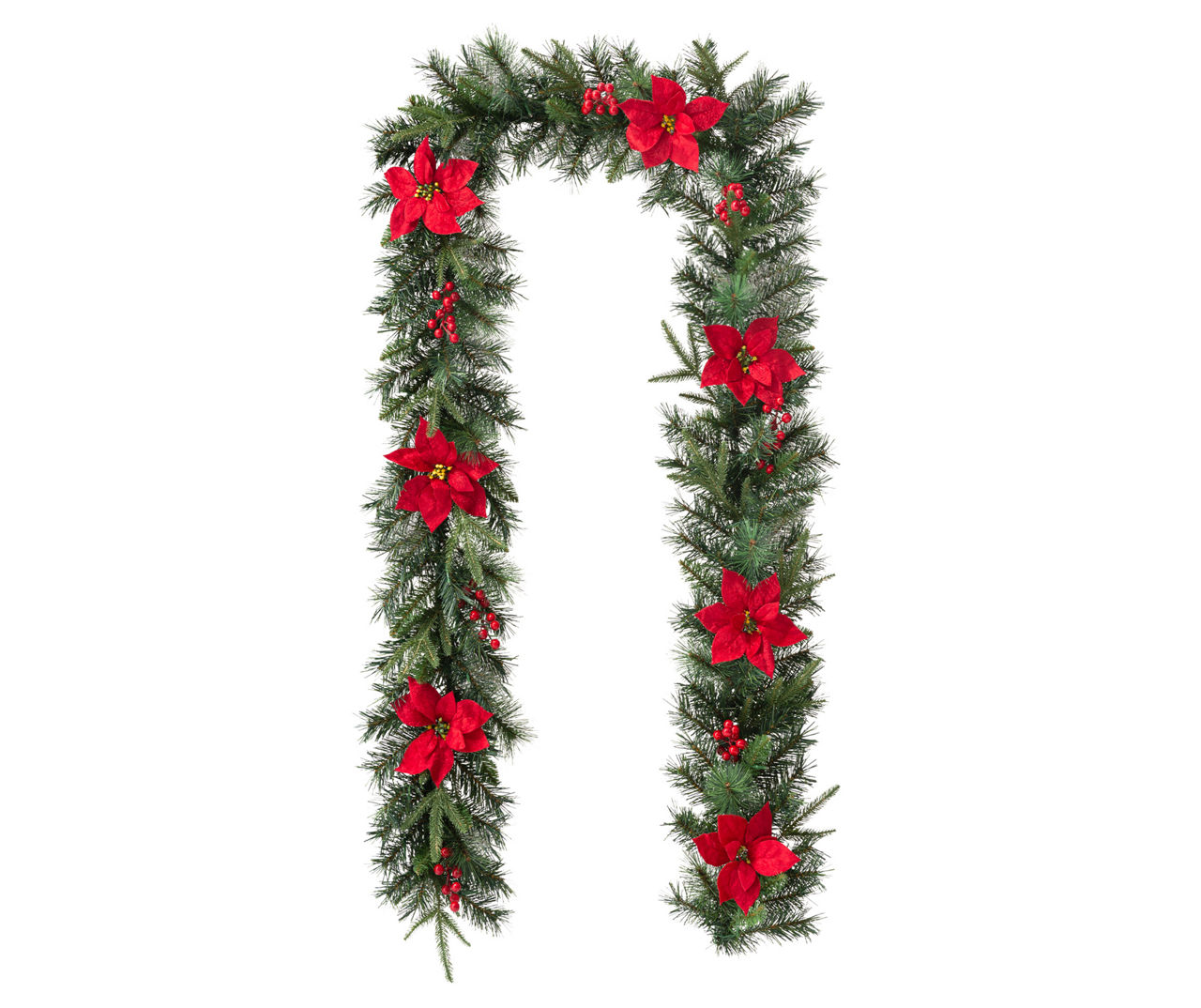 Glitzhome 9' Poinsettia & Berry LED Pine Garland Big Lots