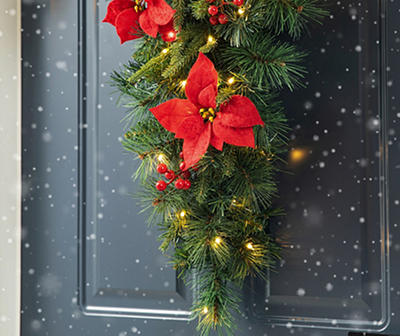 3' Pine, Poinsettia & Berry LED Teardrop Wreath