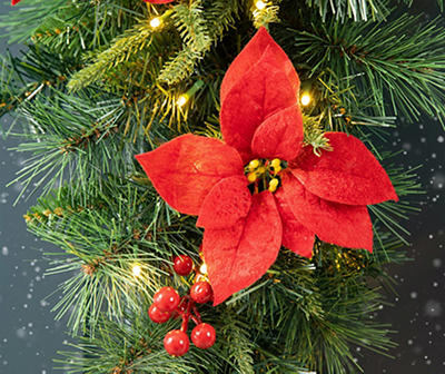 3' Pine, Poinsettia & Berry LED Teardrop Wreath