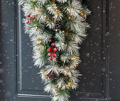 3' Pinecone, Berry & Flocked Pine LED Teardrop Wreath