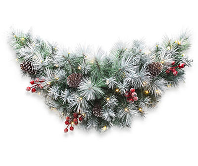 3' Flocked Pine, Pinecone & Berry LED Swag