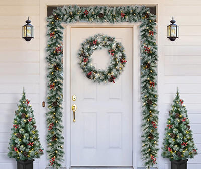 Pine, Pinecone & Berry 3-Piece Wreath & Garland LED Decor Set
