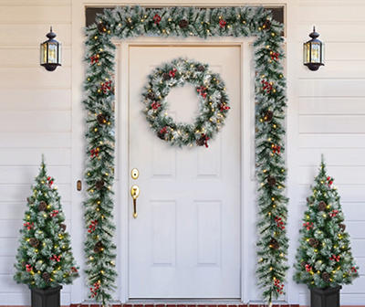 Pine, Pinecone & Berry 5-Piece LED Tree, Wreath & Garland Set