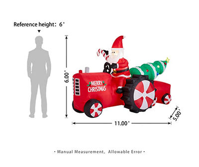 6' Inflatable LED Santa On "Merry Christmas" Tractor