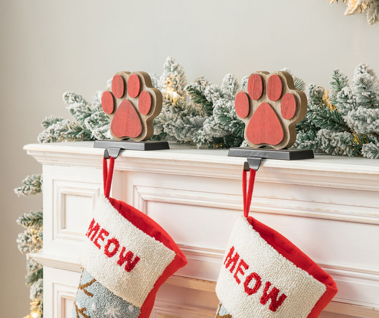 Red Paw Print Wood & Metal Stocking Holders, 2-Pack