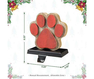 Red Paw Print Wood & Metal Stocking Holders, 2-Pack