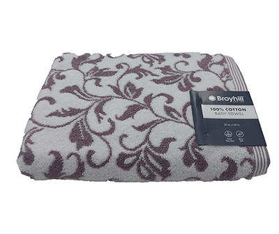 Light Purple Floral Scrollwork Cotton Bath Towel