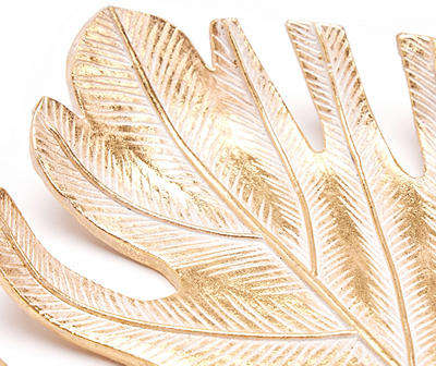 10.5" Gold Palm Leaf Resin Decorative Tray