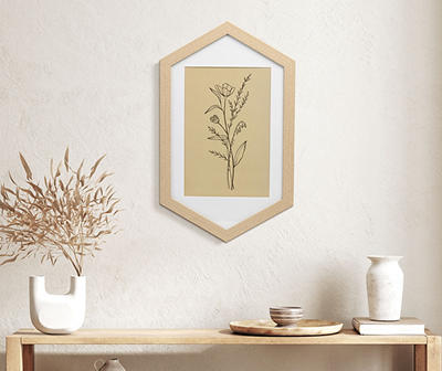 Brown Wildflower Line Art Hexagon Framed Wall Art, (12" x 20")