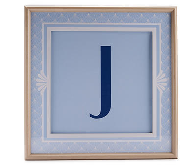 "J" Monogram Blue Lifted Framed Art Print, (18" x 18")