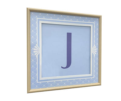 "J" Monogram Blue Lifted Framed Art Print, (18" x 18")