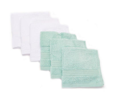 White & Aqua Washcloths, 12-Pack