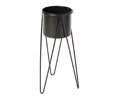 27.5" Black Metal Planter with Hairpin Leg Stand
