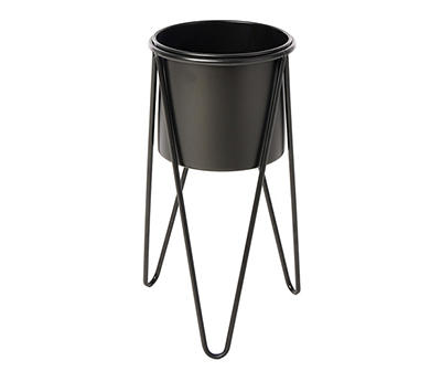 18.5" Black Metal Planter with Hairpin Leg Stand