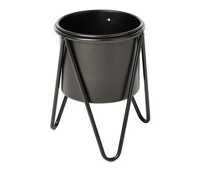 10" Black Metal Planter with Hairpin Leg Stand