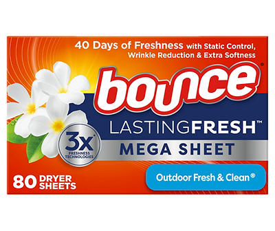 Lasting Fresh Mega Dryer Sheets, 80-Count