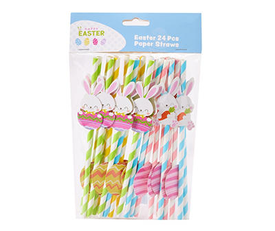 Bunny & Egg Stripe Paper Straws, 24-Count