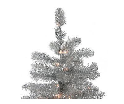 4.5' Silver Metallic Pre-Lit Tinsel Christmas Tree