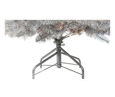 4.5' Silver Metallic Pre-Lit Tinsel Christmas Tree