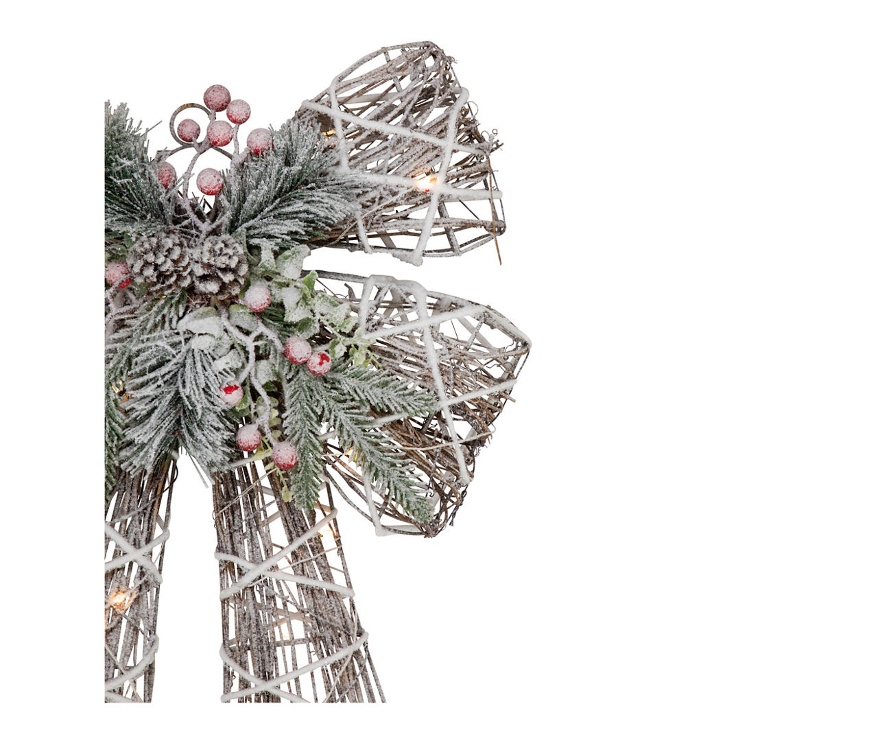 23" Frosted Rattan, Berry & Pine LED Bow