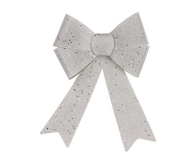 16" Silver Color-Changing LED Glitter Burlap Bow