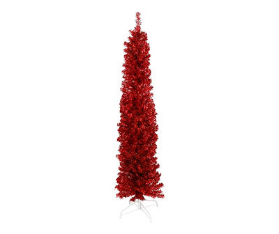 6' Red Pencil Unlit Tinsel Christmas Tree