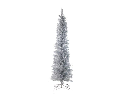 6' Silver Pencil Unlit Tinsel Christmas Tree