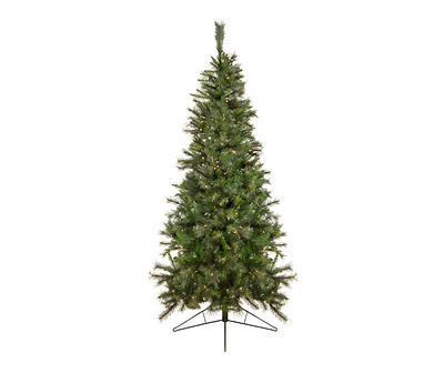 7.5' Pine Slim Half Wall Pre-Lit Artificial Christmas Tree with Clear Lights