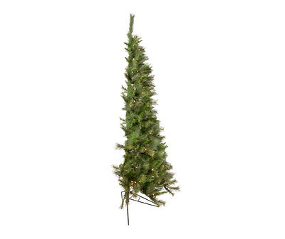 7.5' Pine Slim Half Wall Pre-Lit Artificial Christmas Tree with Clear Lights