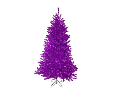 7' Purple Metallic Unlit Tinsel Christmas Tree