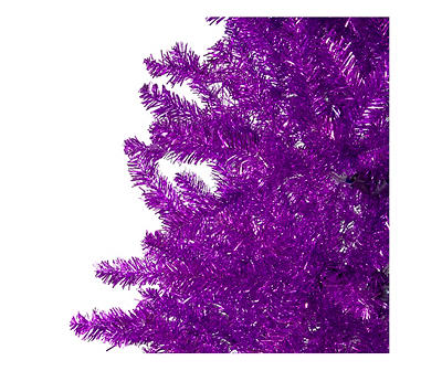 7' Purple Metallic Unlit Tinsel Christmas Tree
